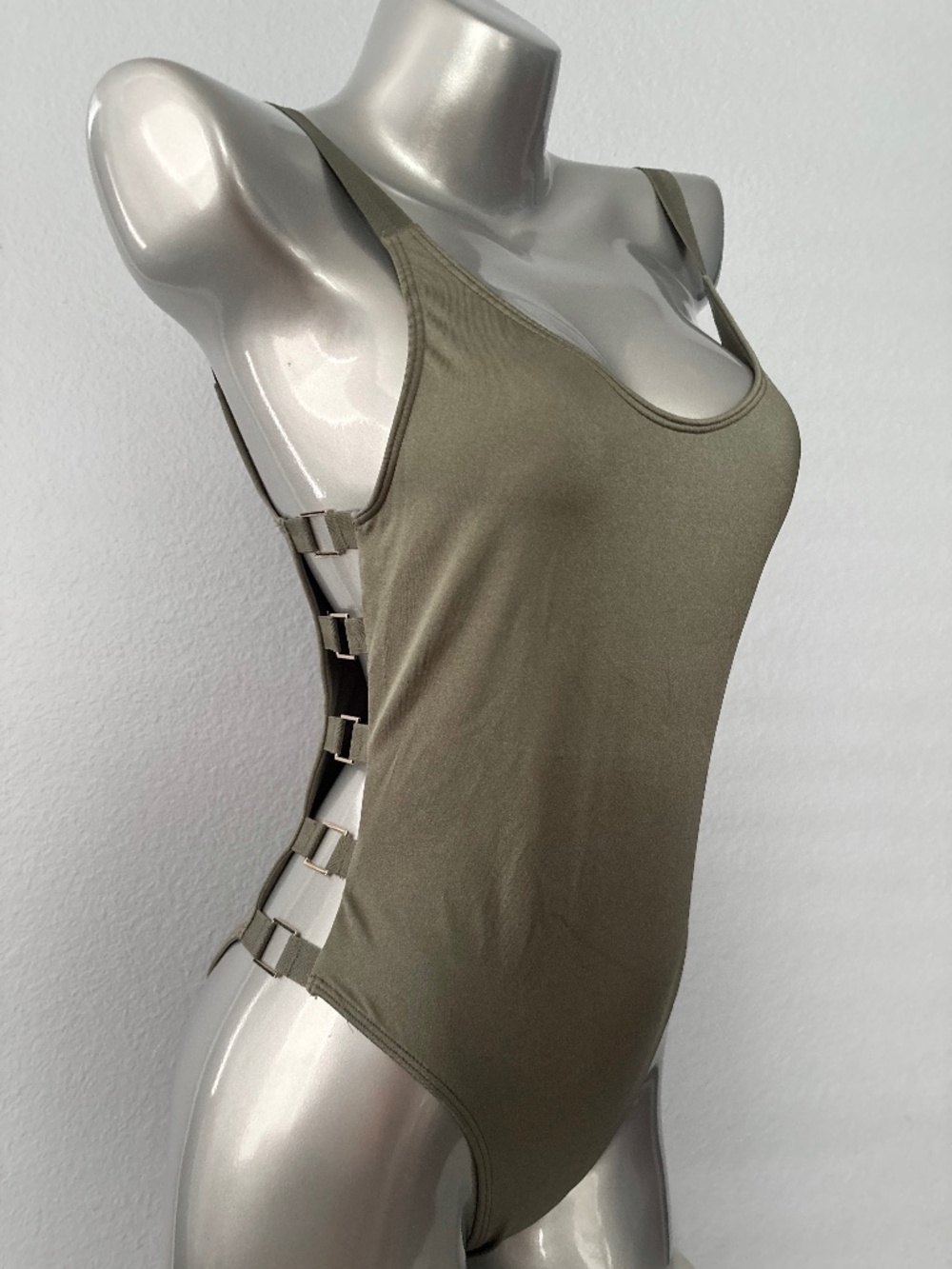 Victoria's Secret Swim One Piece Swimsuit Olive Green Strappy Cut Out Nwt